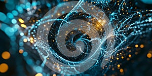 A futuristic AI-driven neural simulation, displaying glowing cybernetic deep learning nodes,