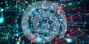 A futuristic AI-driven neural simulation, displaying glowing cybernetic deep learning nodes,