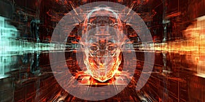 A futuristic AI-driven neuroprosthetics research facility, displaying glowing cybernetic