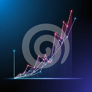 Futuristic AI-Generated Digital Growth Chart with Neon Lines and Glowing Data Points on a Dark Abstract Background