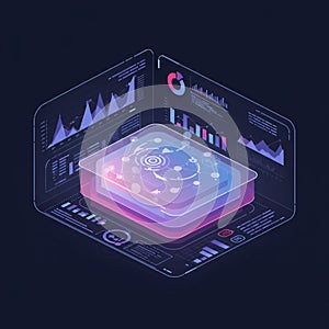 Futuristic AI-generated interface displaying data visualizations on a dark background.