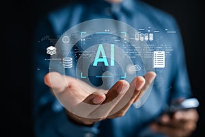 Futuristic AI infrastructure with data layers, cloud storage, and global digital network. artificial