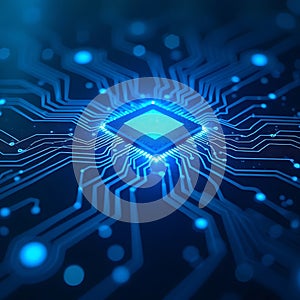 Futuristic AI Interface with Data Flow Glowing Processor