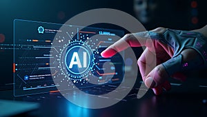 Futuristic AI Interface with Human Interaction Showcasing Innovation and Advanced Technology in Modern Computing and Data Science