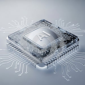 Futuristic AI Microchip with Glowing Circuits and AI Symbol artificial intelligence