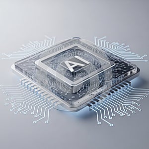Futuristic AI Microchip Processor with Glowing Circuitry and AI Symbol artificial intelligence
