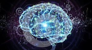 Futuristic AI mind illuminated by binary energy