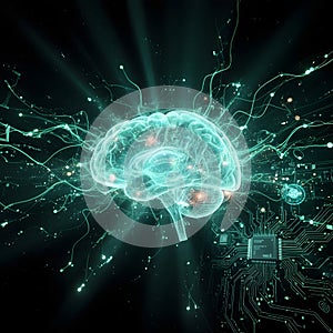 Futuristic AI Neural Network Visualization with Glowing Teal Data Streams