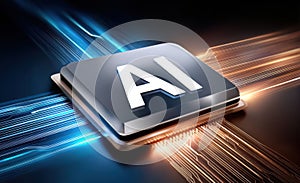 Futuristic AI Processor with Abstract Glowing Circuitry and Data Flow