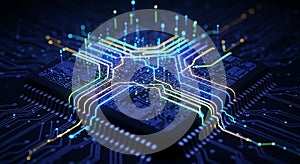 Futuristic AI Processor Chip with Glowing Data Streams