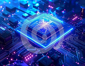 Futuristic AI Processor Chip with Neural Network Core â Advanced Semiconductor Technology, Quantum Computing