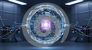 Futuristic AI Processor Core in Global Data Network