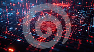 Futuristic AI Processor and Data Flow on Digital Circuit Board