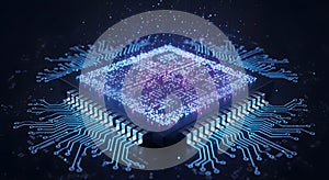 Futuristic AI Processor and Digital Data Flow