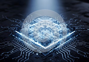 Futuristic AI Processor and Glowing Digital Circuitry