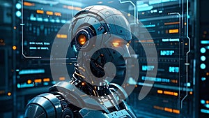 Futuristic AI Robot with Digital Interface smart automation, high-tech AI, digital assistant