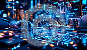 Futuristic AI Robot Operating Advanced Cybersecurity Interface