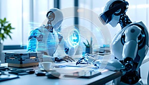 Futuristic AI Robot Operating Advanced Cybersecurity Interface