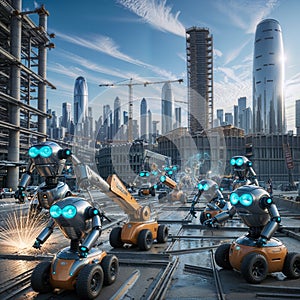 Futuristic AI Robots Revolutionizing Urban Construction