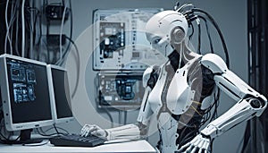 Futuristic AI Robots Working in High-Tech Environments- AI Generated
