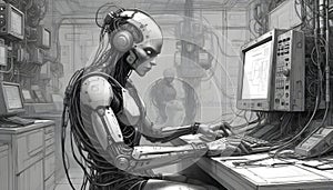 Futuristic AI Robots Working in High-Tech Environments- AI Generated