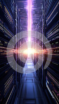 Futuristic AI Server Room Glow and Shadow