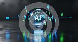 Futuristic ai sphere with digital data flowing around technology concept