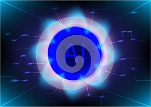 Futuristic AI Technology Background , Glowing Blue Neural Interface