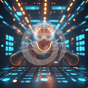 Futuristic AI technology concept with glowing digital interfaces