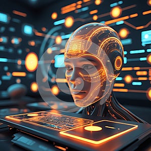 Futuristic AI technology concept with glowing digital interfaces