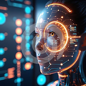 Futuristic AI technology concept with glowing digital interfaces