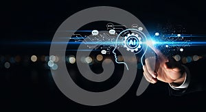 Futuristic AI Technology with Human Touch Connection Digital Transformation and Neural Network Concept