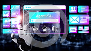 Futuristic AI Technology with Robotic Hand Interacting with Digital Interface for Data Generation and Information