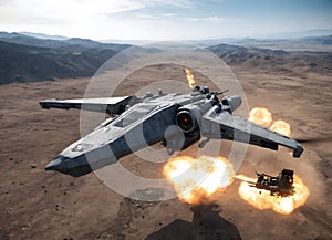 Futuristic Air Combat Over Desert