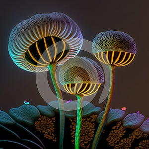 Futuristic alien flowers, science fiction flowers