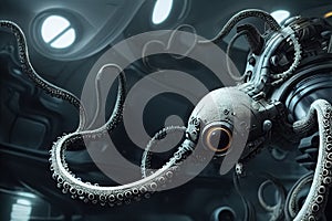 Futuristic aliens with tentacles. 3D illustration of science fiction space invaders galaxy monsters