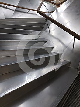 Futuristic aluminum stairs, La Caixa Fundation, Madrid