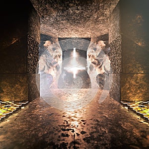 Futuristic Ancient Satanist Temple Interior photo