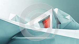 Futuristic angular architecture with red accent window