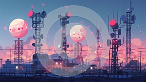 Futuristic antennas and transmitters dot the factory landscape amplifying our enhanced speed and connectivity