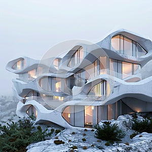 Futuristic Architectural Masterpiece at Dusk. Generative ai