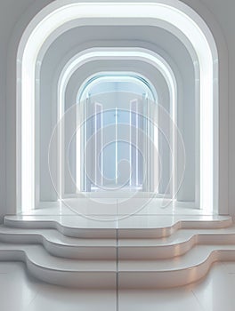 Futuristic Architectural Platform Design in Pristine White. Generative ai