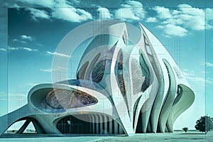 Futuristic architecture, 3D illustration in sketch style