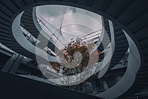 Futuristic architecture of a circular stairway