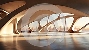 Futuristic architecture with fluid design, organic shapes and curved lines