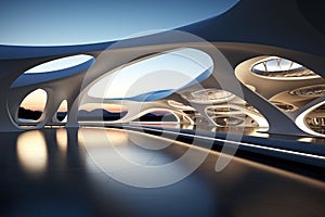 Futuristic architecture with fluid design, organic shapes and curved lines