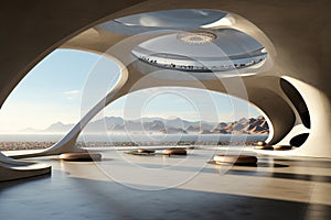 Futuristic architecture with fluid design, organic shapes and curved lines