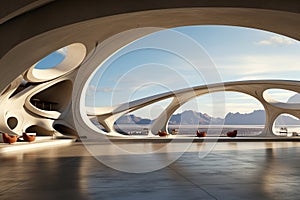 Futuristic architecture with fluid design, organic shapes and curved lines