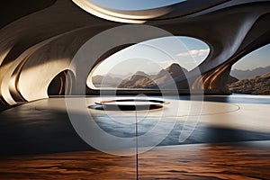 Futuristic architecture with fluid design, organic shapes and curved lines