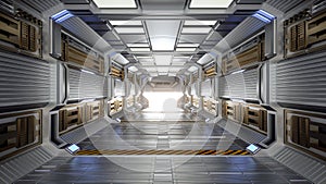 Futuristic Architecture Sci-Fi Hallway and Corridor Interior, 3D Rendering